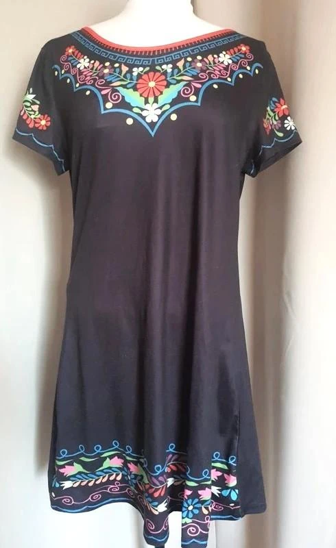 Robe noire à manches courtes imprimé floral 40 - L